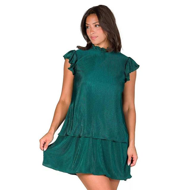 Womens 24Seven Comfort Apparel Ruffle Cap Sleeve High Neck Pleated Tiered Mini Dress Product Image