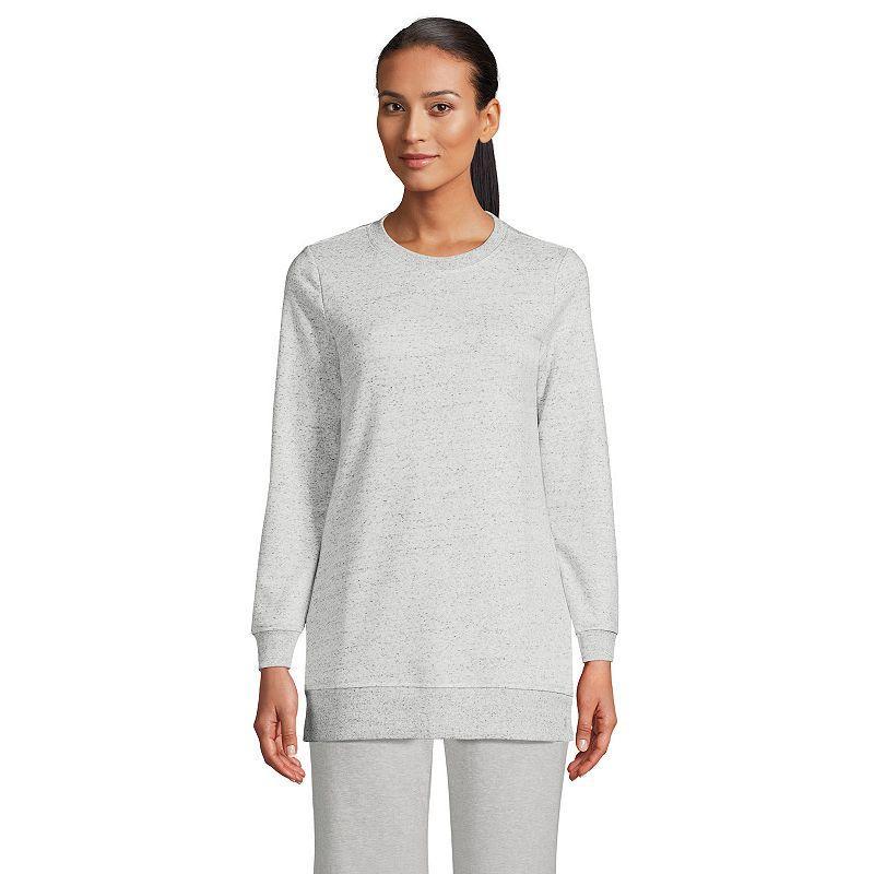 Womens Lands End Serious Sweats Crewneck Sweatshirt Tunic Gray Flecked Grey Product Image