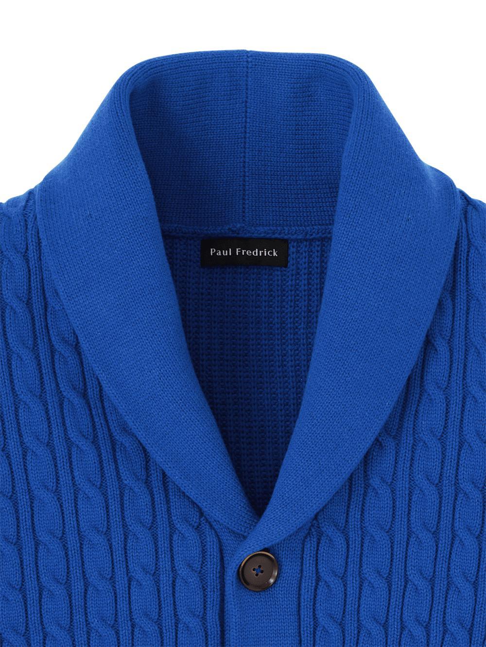 Cotton Cable Button Front Shawl Collar Cardigan - Cobalt Product Image