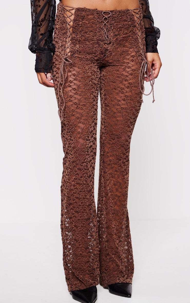 Brown Velvet Lace Flared Pants Product Image