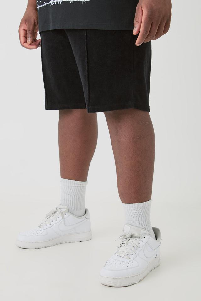 Plus Elasticated Waist Pintuck Velour Shorts | boohooMAN USA Product Image