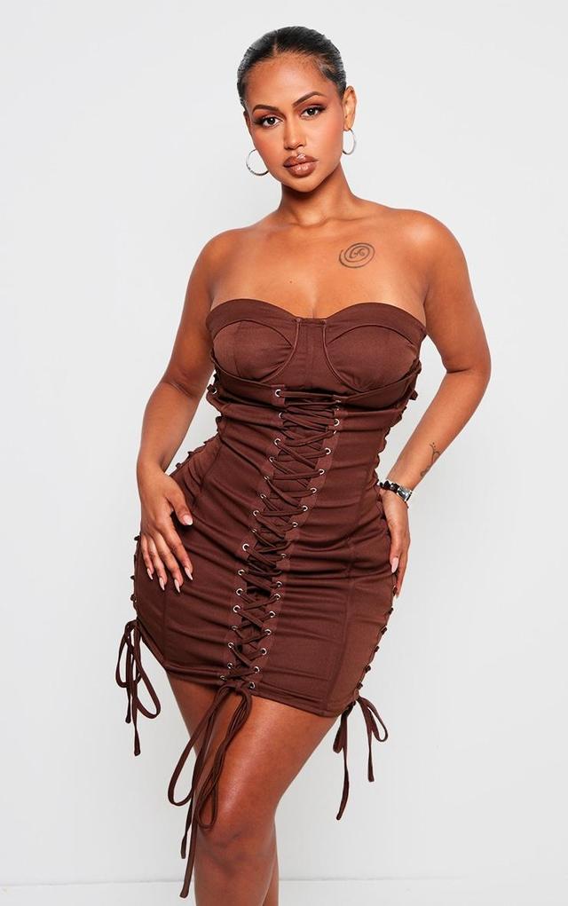 Shape Chocolate Woven Lace Up Corset Bandeau Bodycon Dress Product Image