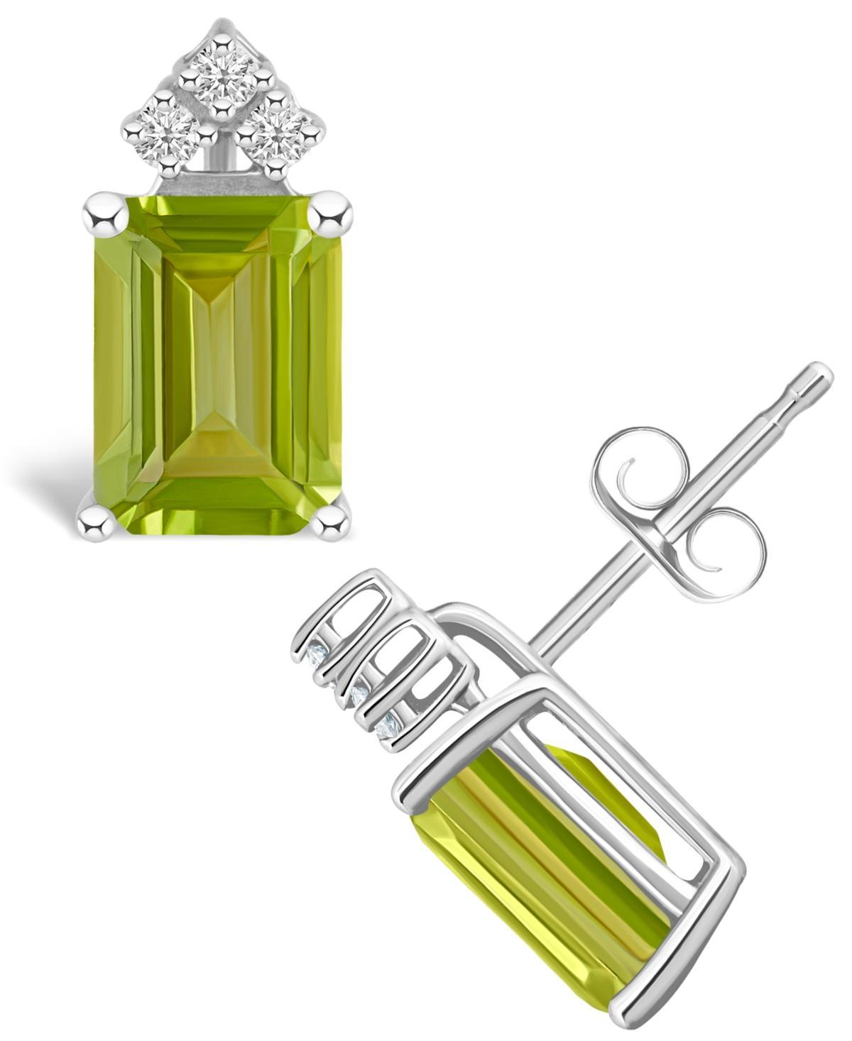 Peridot (3-3/8 ct. t.w.) and Diamond (1/8 ct. t.w.) Stud Earrings in 14K Yellow Gold or 14K White Gold Product Image