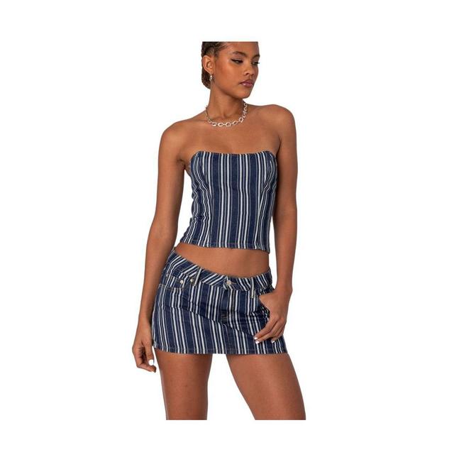 Women's Inez Striped Denim Corset Top Product Image