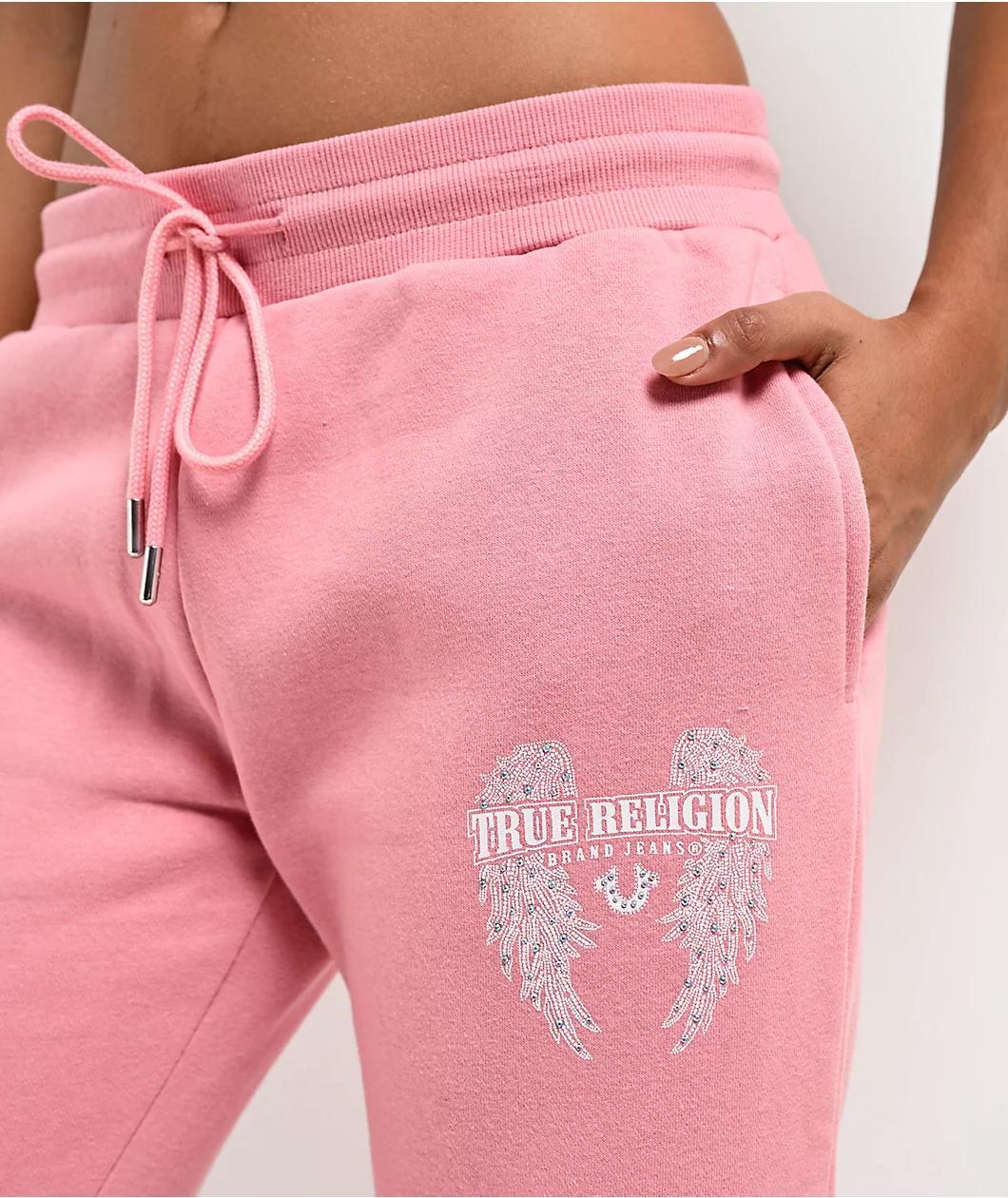 True Religion Crystal Wing Pink Jogger Sweatpants Product Image