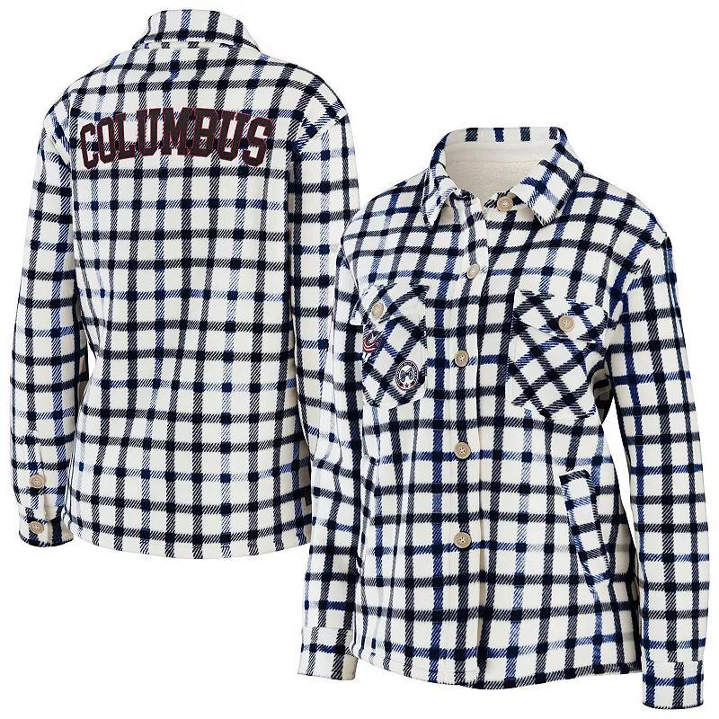 Womens WEAR by Erin Andrews Oatmeal Columbus Blue Jackets Plaid Button-Up Shirt Jacket Product Image