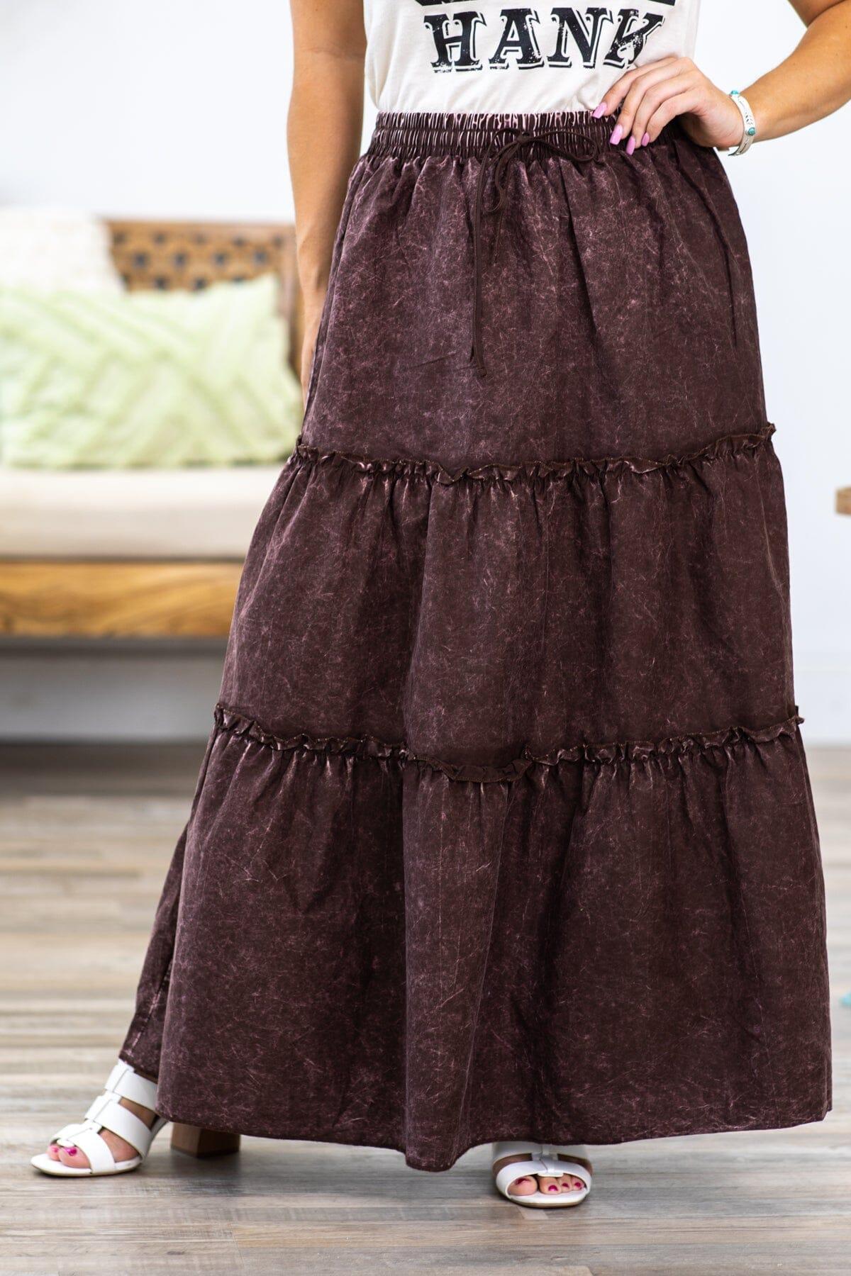 Brown Washed Elastic Waist Maxi Skirt Product Image