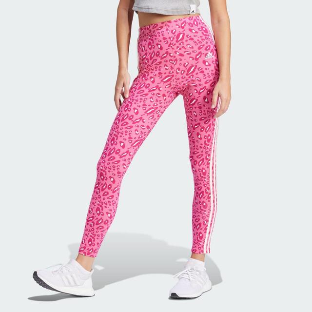 adidas Essentials 3-Stripes Animal Print Leggings Off White L Womens Product Image