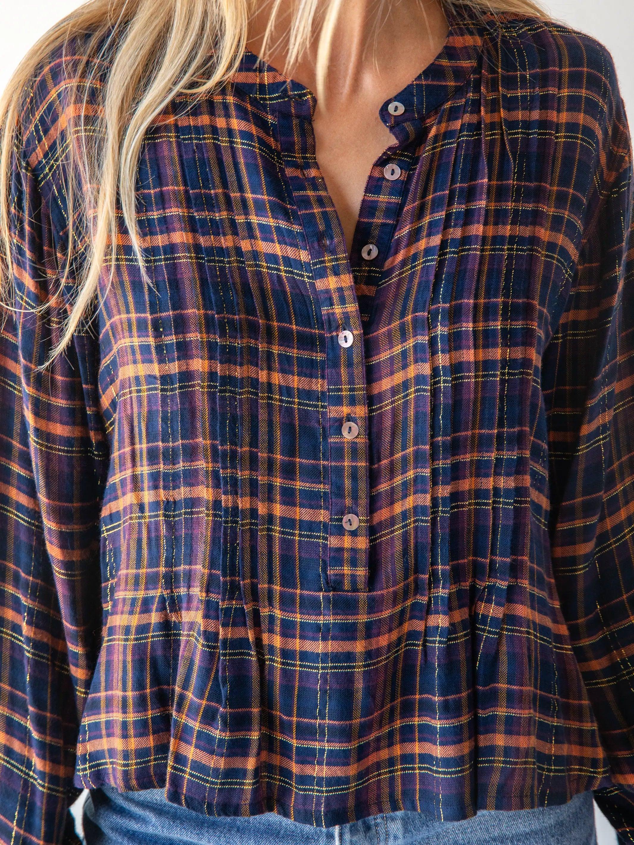 Montana Top - Navy Orange Plaid Product Image