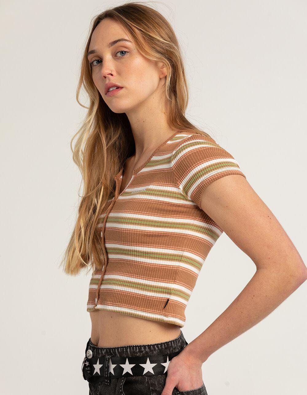 FIVESTAR GENERAL CO. Stripe Button Knit Womens Top Product Image