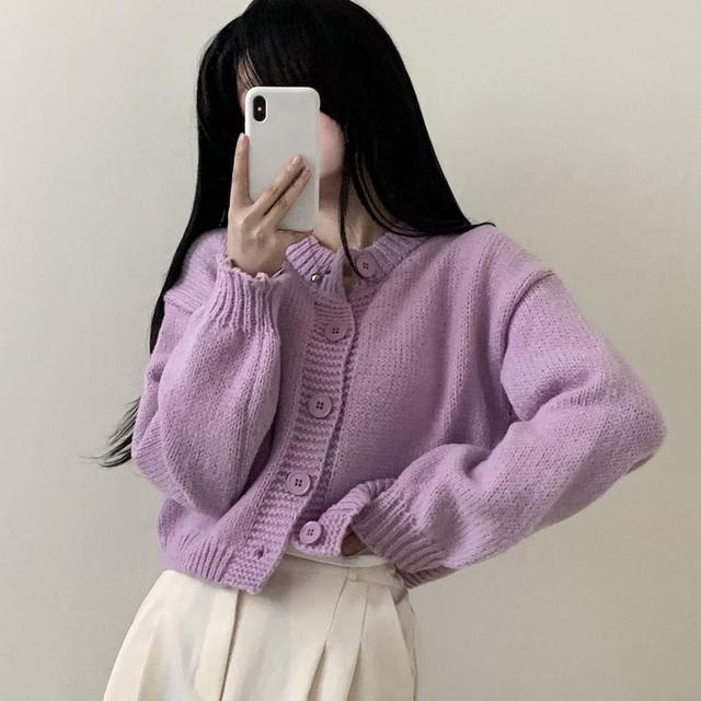 Round Neck Plain Cardigan Product Image