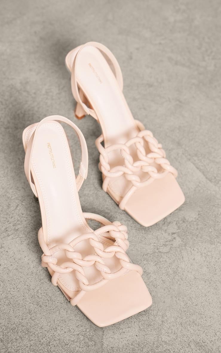 Nude Wide Fit Pu Square Toe Knot Strap Detail High Heeled Sandals Product Image