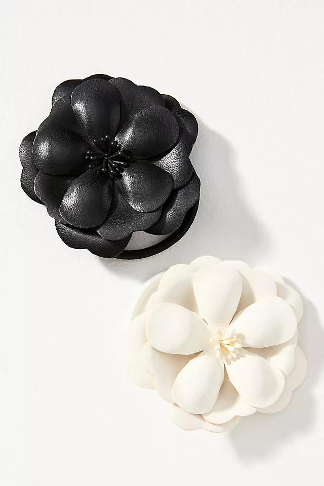 Faux-Leather Flower Hair Ties, Set of 2 Product Image