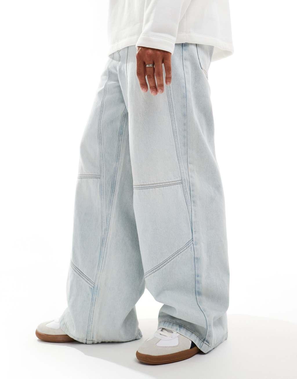 ASOS DESIGN super baggy jeans with panels in light wash Product Image