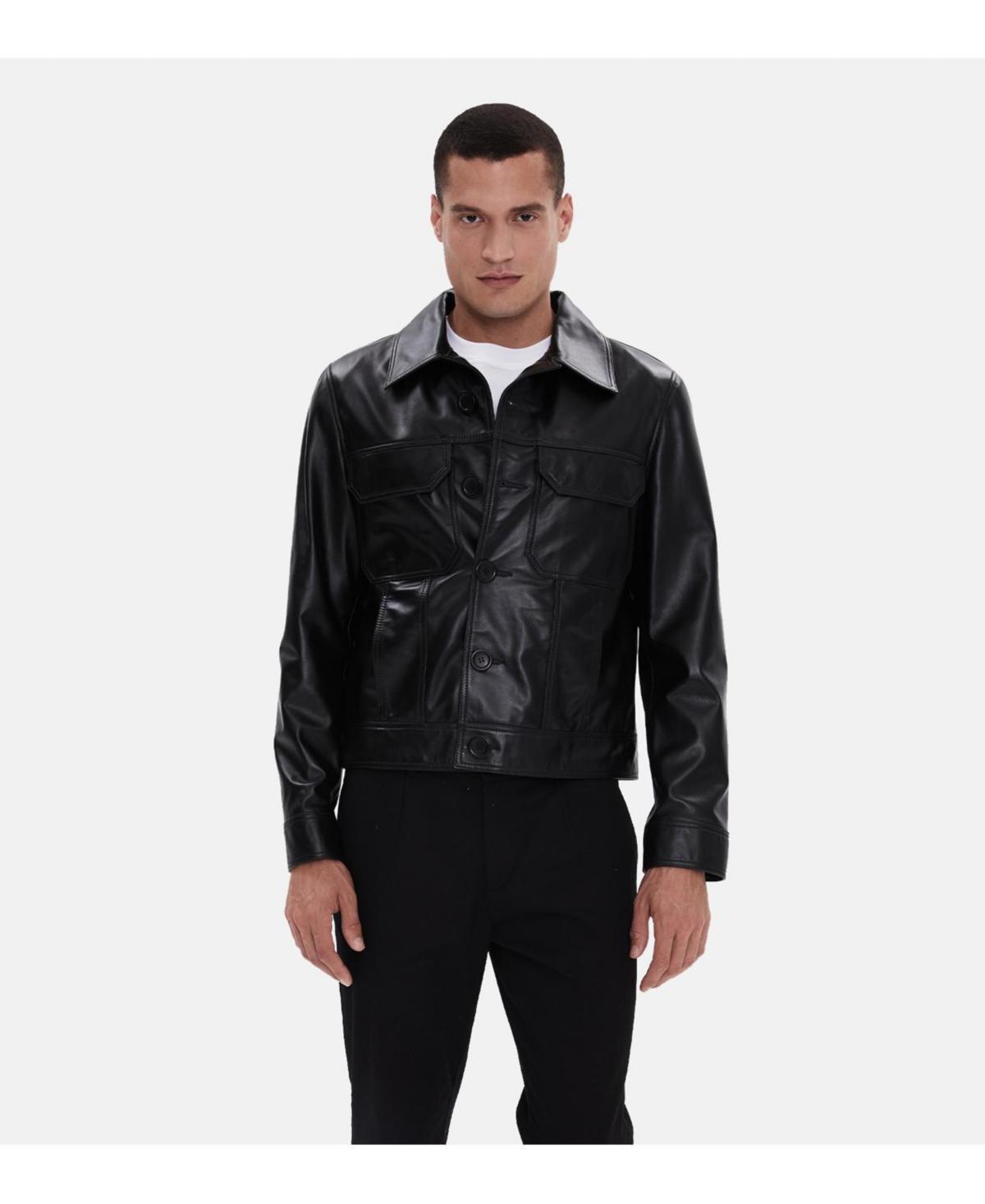 Men's Casual Leather Jacket, Black Product Image