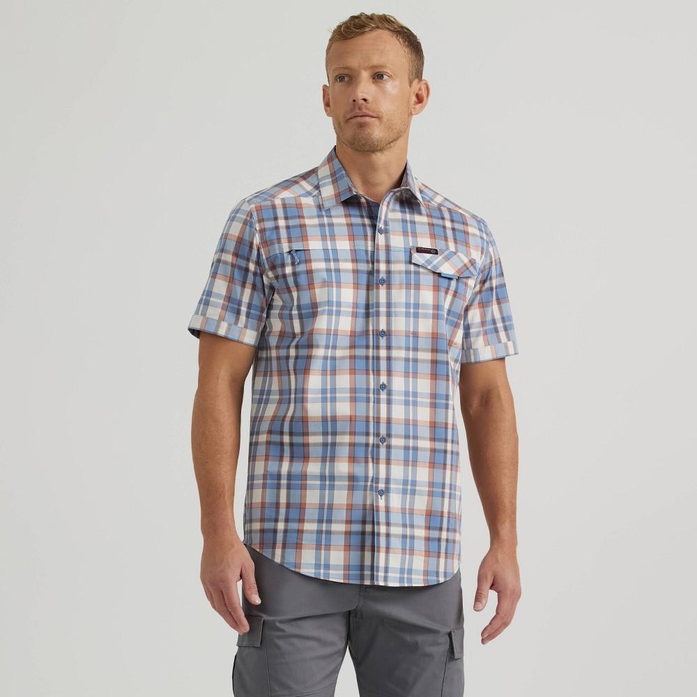 Wrangler Mens ATG Plaid Short Sleeve Button-Down Shirt - Blue Plaid XL Product Image