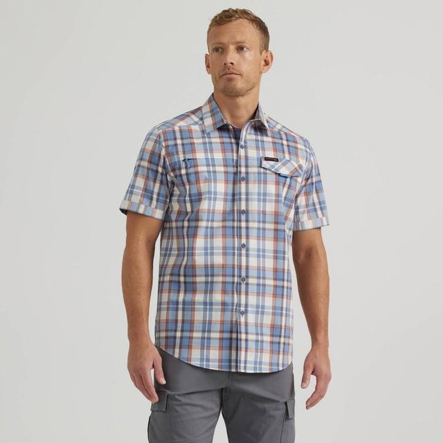 Wrangler Mens ATG Plaid Short Sleeve Button-Down Shirt - Orange/Blue M Product Image