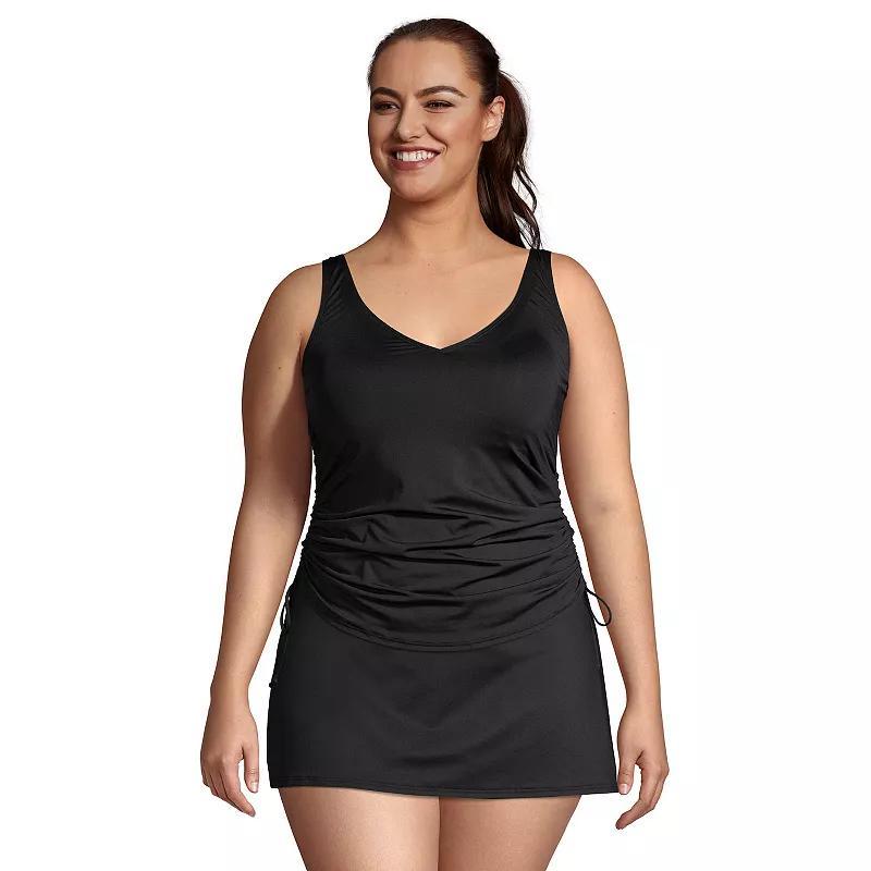 Womens Lands End Ruched-Sides V-Neck UPF 50 Tankini Swimsuit Top Product Image