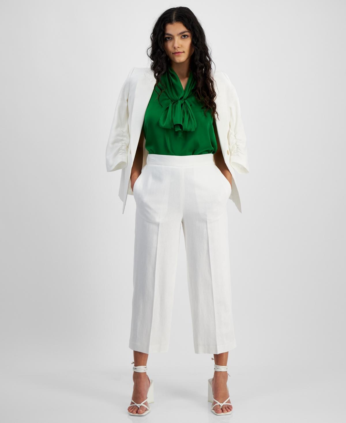 Bar Iii Womens High Rise Pull-On Linen-Blend Cropped Pants, Created for Macys Product Image