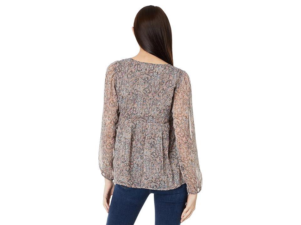 Lucky Brand Open Neck Printed Peasant Top Multi) Women's Clothing Product Image