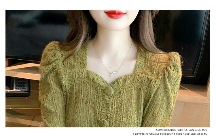 Long-Sleeve V-Neck Button Up Floral Knit Top Product Image