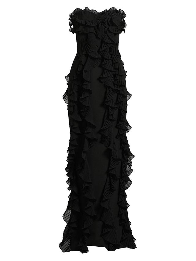 Womens Ruffled Crepe & Chiffon Gown Product Image