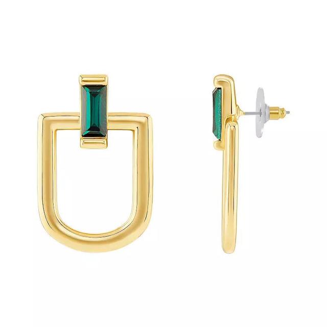 Emberly Gold Tone Green Stone Polished U-Shaped Drop Earrings, Womens Product Image