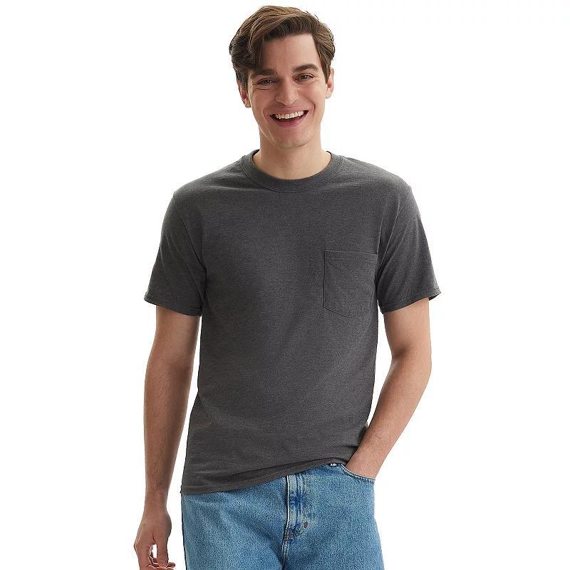 Mens Hanes Beefy-T 2-Pack Pocket T-Shirt Grey Heather Product Image