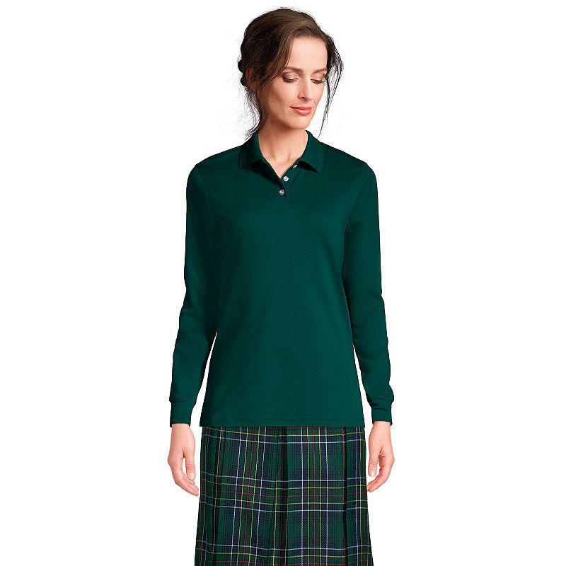 Womens Lands End School Uniform Long Sleeve Interlock Polo Shirt Product Image