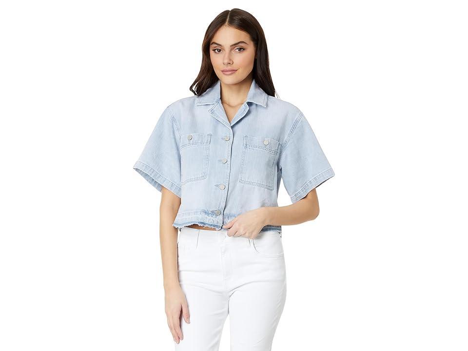 Blank NYC Cropped Short Sleeve Denim Shirt Women's Clothing Product Image