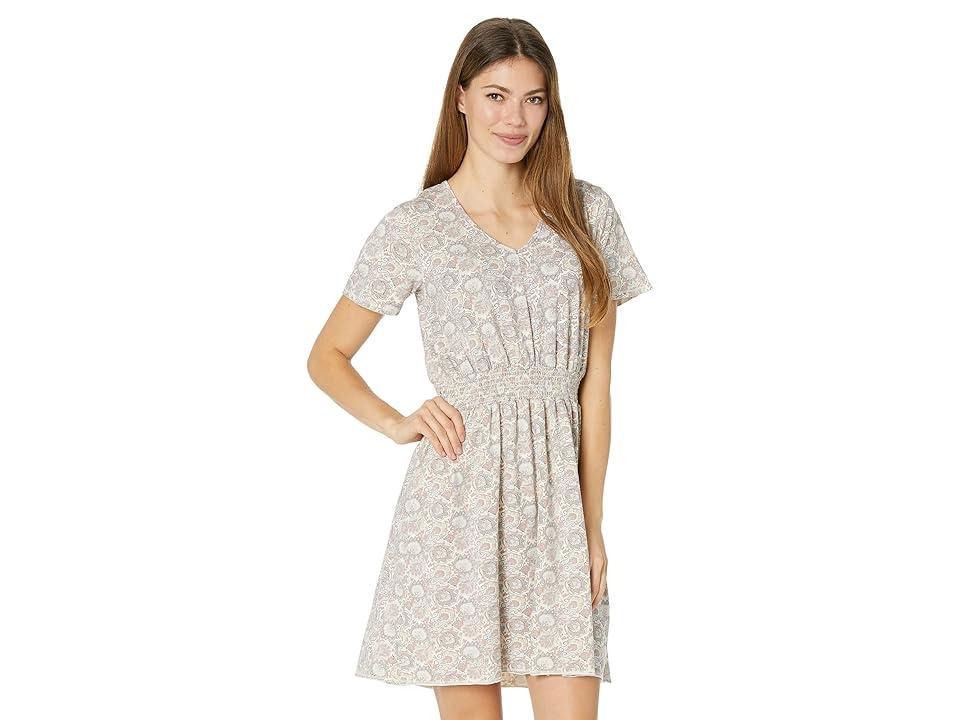 Mod-o-doc Paisley Printed Jersey Short Sleeve V-Neck Smock Waist Dress (Linen Sand) Women's Clothing Product Image