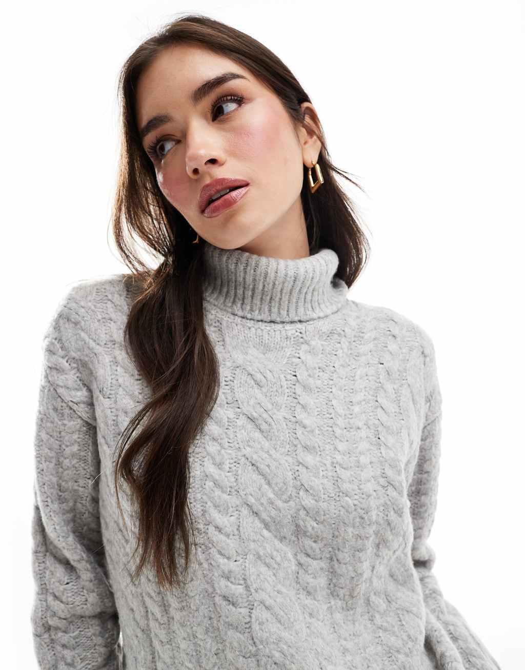 ASOS DESIGN high neck cable sweater in gray Product Image