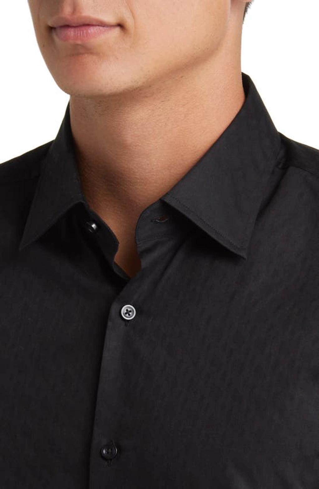 HUGO BOSS Hank Slim Fit Jacquard Floral Black Dress Shirt Product Image