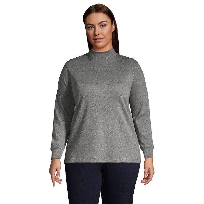 Plus Size Lands End Supima Cotton Mockneck Top, Womens Grey Heather Product Image