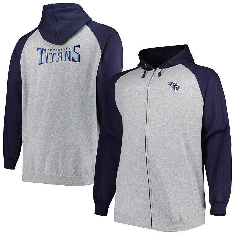 Mens Heather Gray Tennessee Titans Big & Tall Fleece Raglan Full-Zip Hoodie Jacket Product Image