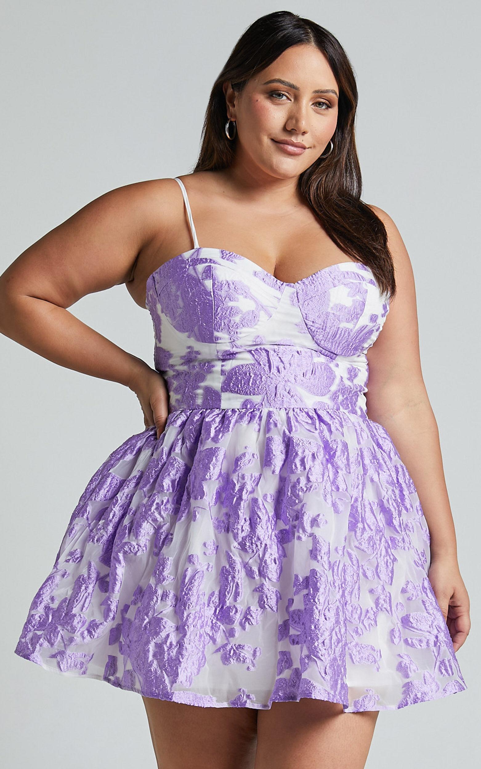 Brailey Mini Dress - Sweetheart Bustier Dress in Purple Jacquard Product Image