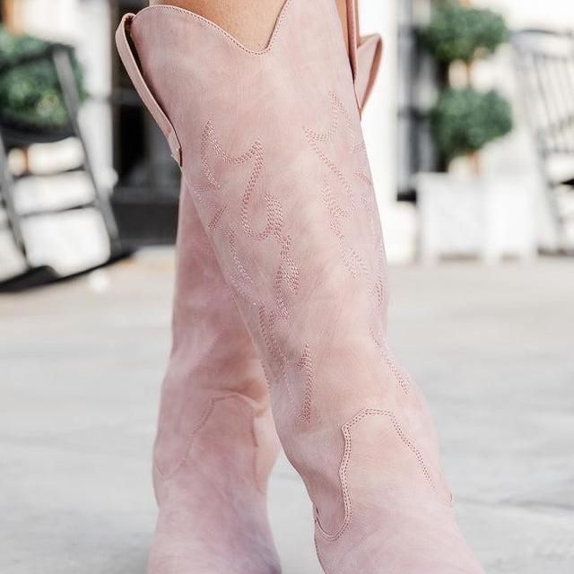 Charlotte Pink Leather Cowboy Boots FINAL SALE Product Image