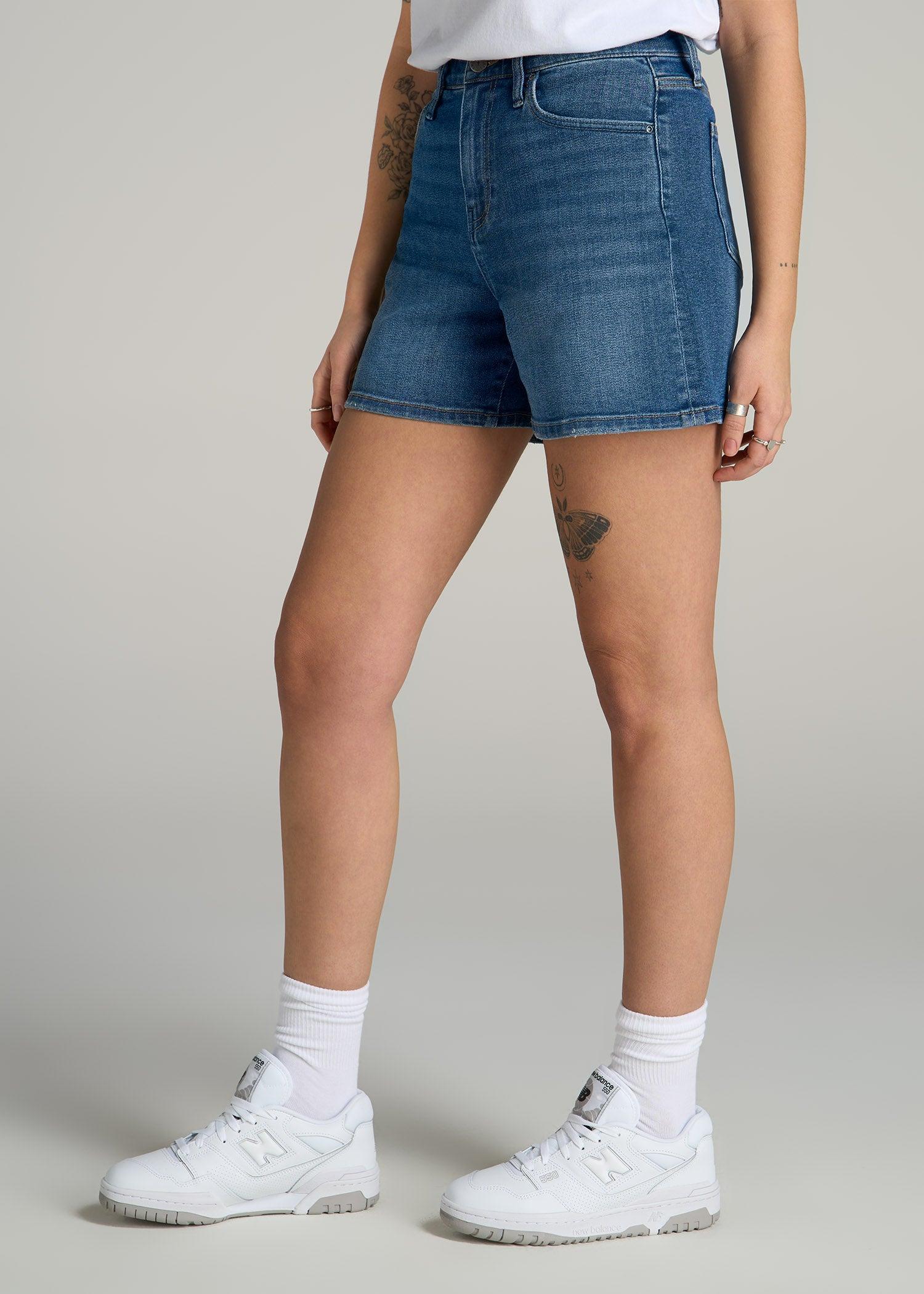 High Rise Denim Shorts for Tall Women in Classic Mid Blue Female Product Image