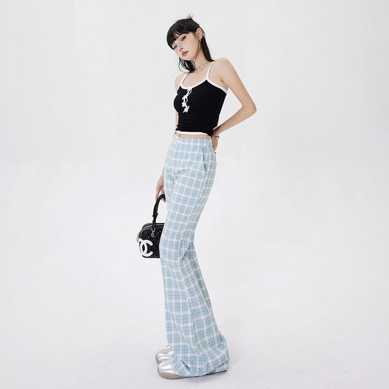 Mid Waist Plaid Flared Pants (Various Designs) Product Image