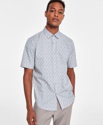 Alfani Mens Stretch Geometric Print Short-Sleeve Button-Down Shirt, Created for Macys Product Image