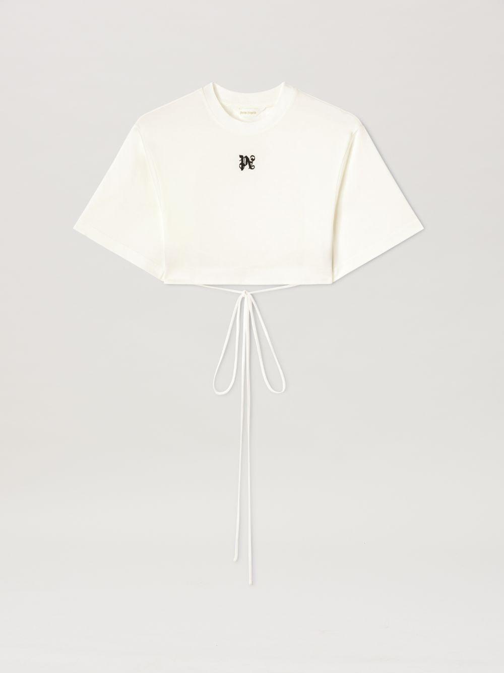 Monogram criss-croosed Top in white  - Palm Angels® Official  product image