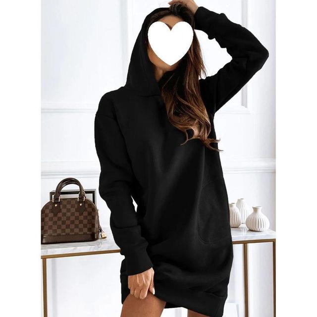 Long-Sleeve Plain Mini Shift Hoodie Dress Product Image