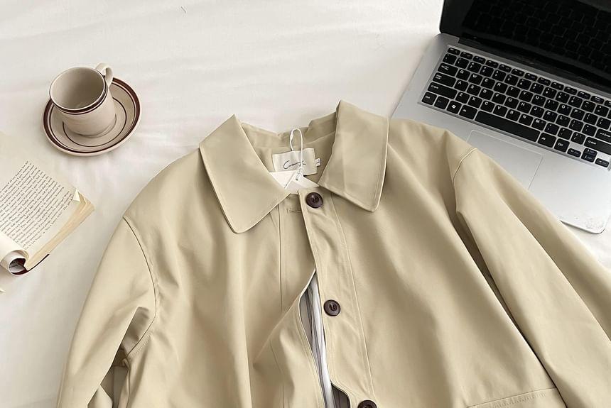 Collar Plain Single-Breasted Trench Coat Product Image