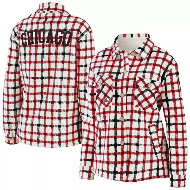 Womens WEAR by Erin Andrews Oatmeal Chicago Bulls Plaid Button-Up Shirt Jacket Product Image