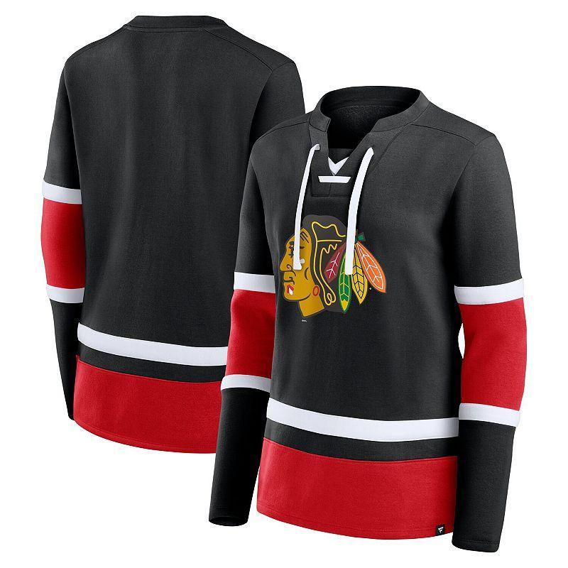 Womens Fanatics Branded /Red Chicago hawks Top Speed Lace-Up Pullover Sweatshirt product image