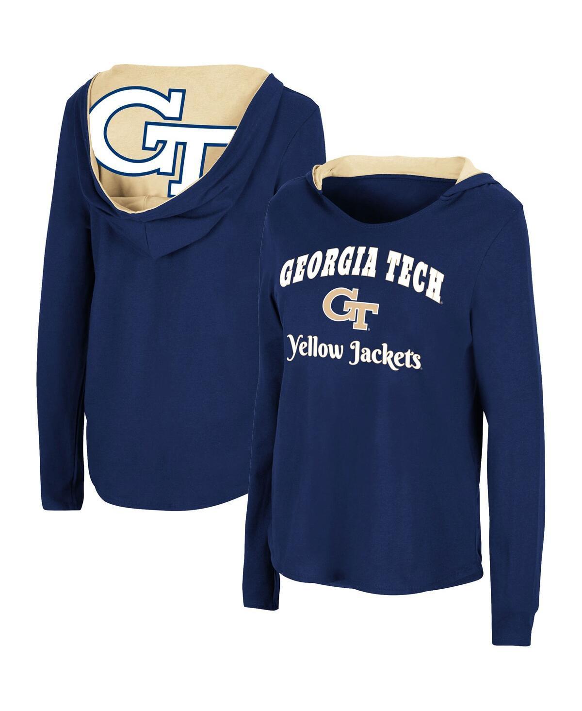 Womens Colosseum Navy Georgia Tech Yellow Jackets Catalina Hoodie Long Sleeve T-shirt Product Image