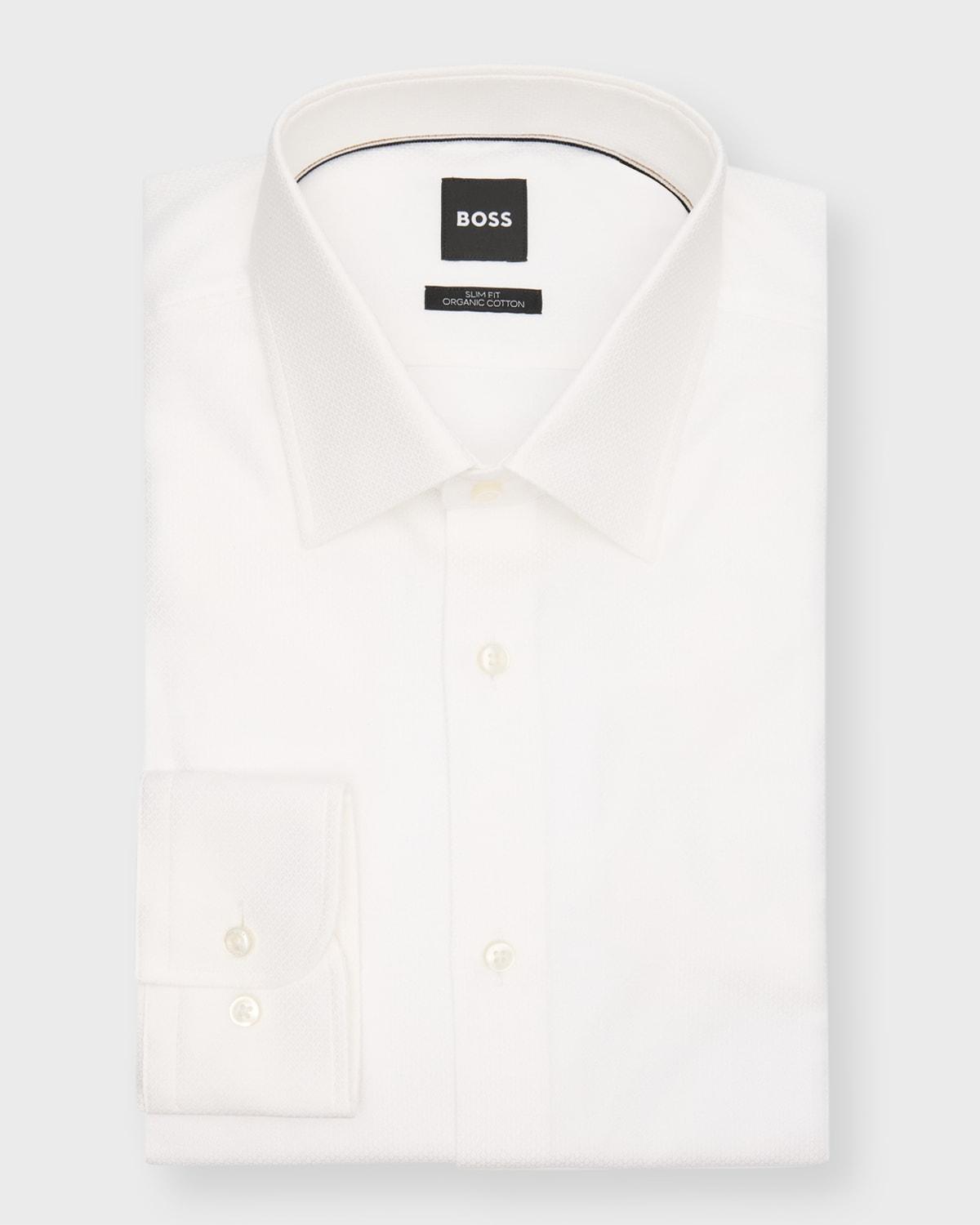 Mens Slim-Fit Textured Organic Cotton Dress Shirt Product Image