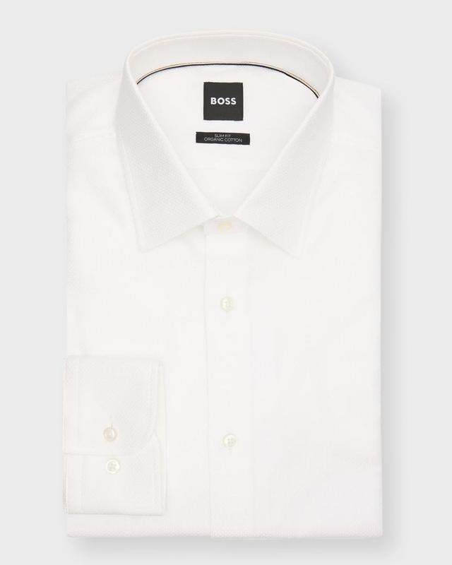 Mens Slim-Fit Textured Organic Cotton Dress Shirt Product Image