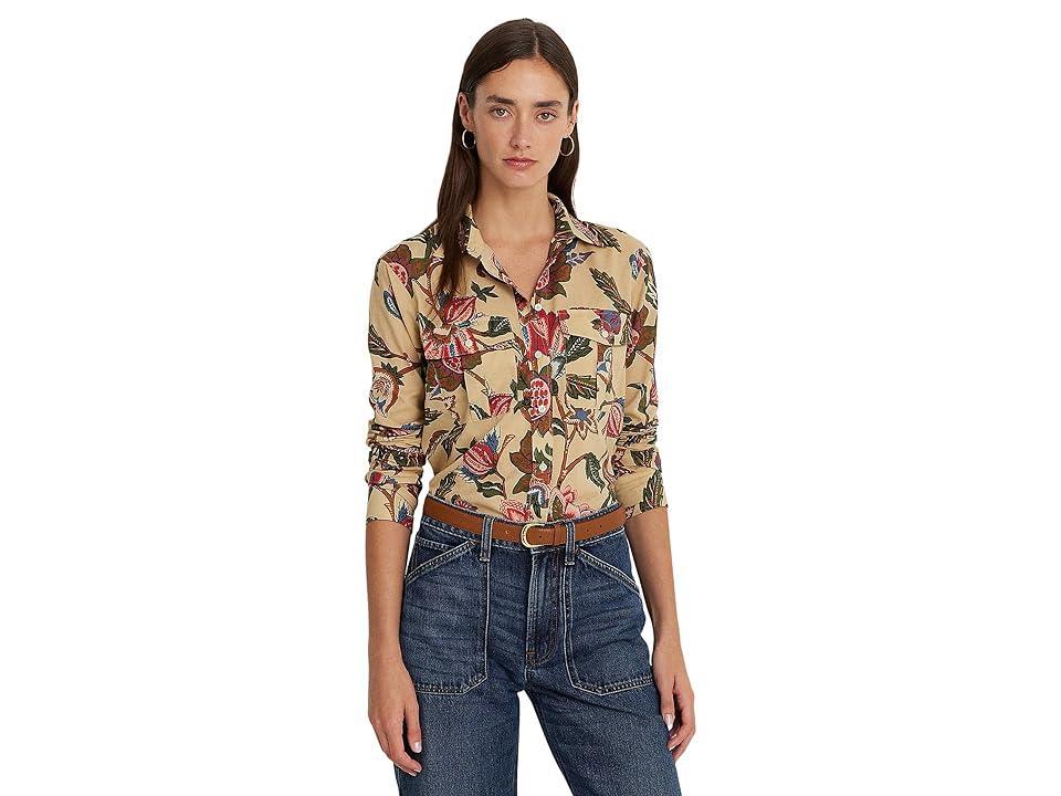 LAUREN Ralph Lauren Floral Cotton Voile Shirt (Cream ) Women's Clothing Product Image