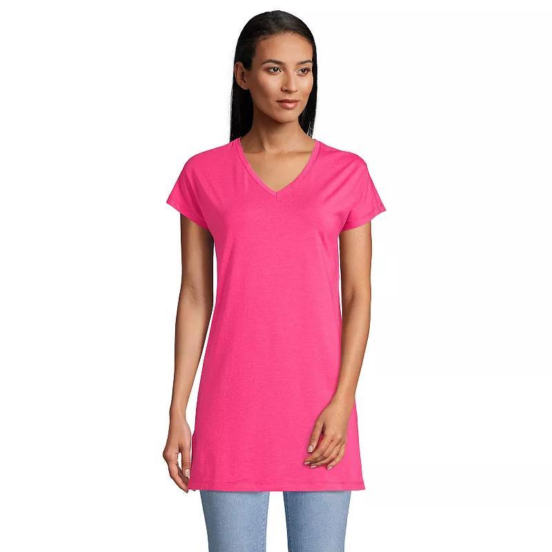 Lands End Womens Short Sleeve Jersey Extra Long V neck Tunic Product Image